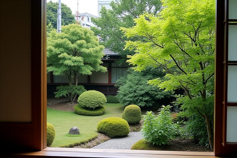 世田谷の伝統的な日本庭園付きアパートメント